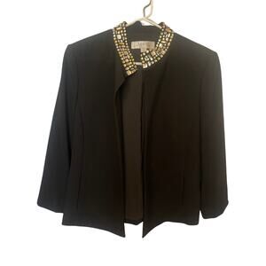 Tahari Arthur S. Levine Black Embellished Collar Open Front Jacket Size 12